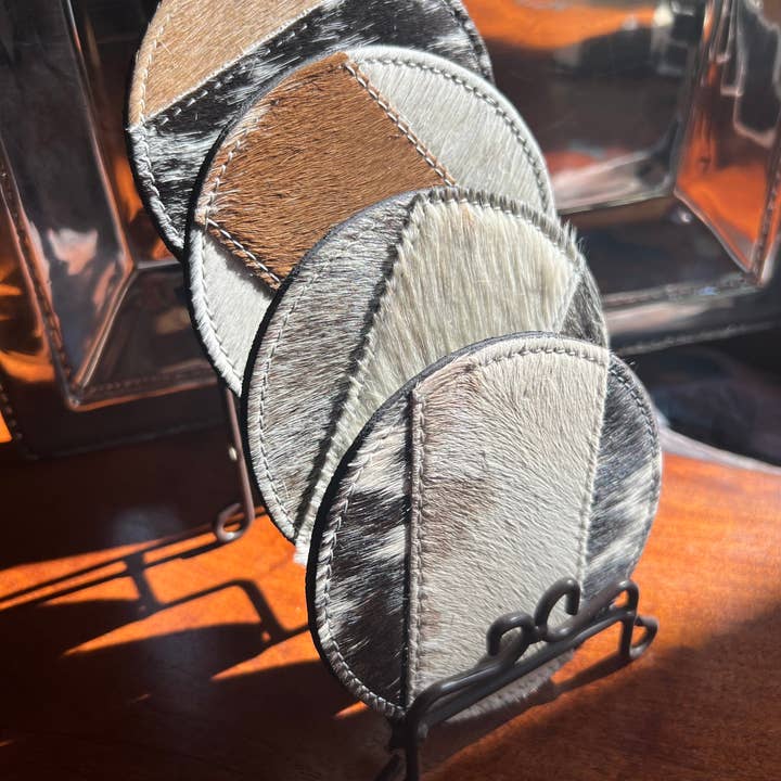 Westrian (Formerly Equipage) - Wholesale Coasters - Genuine Leather Hair On Cowhide Coaster Set of 4