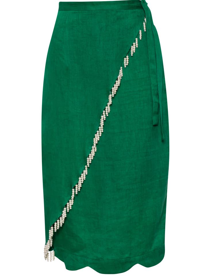 Ava Skirt With Pearls Pencil Fit- Green for wholesale by Carolina Benoit