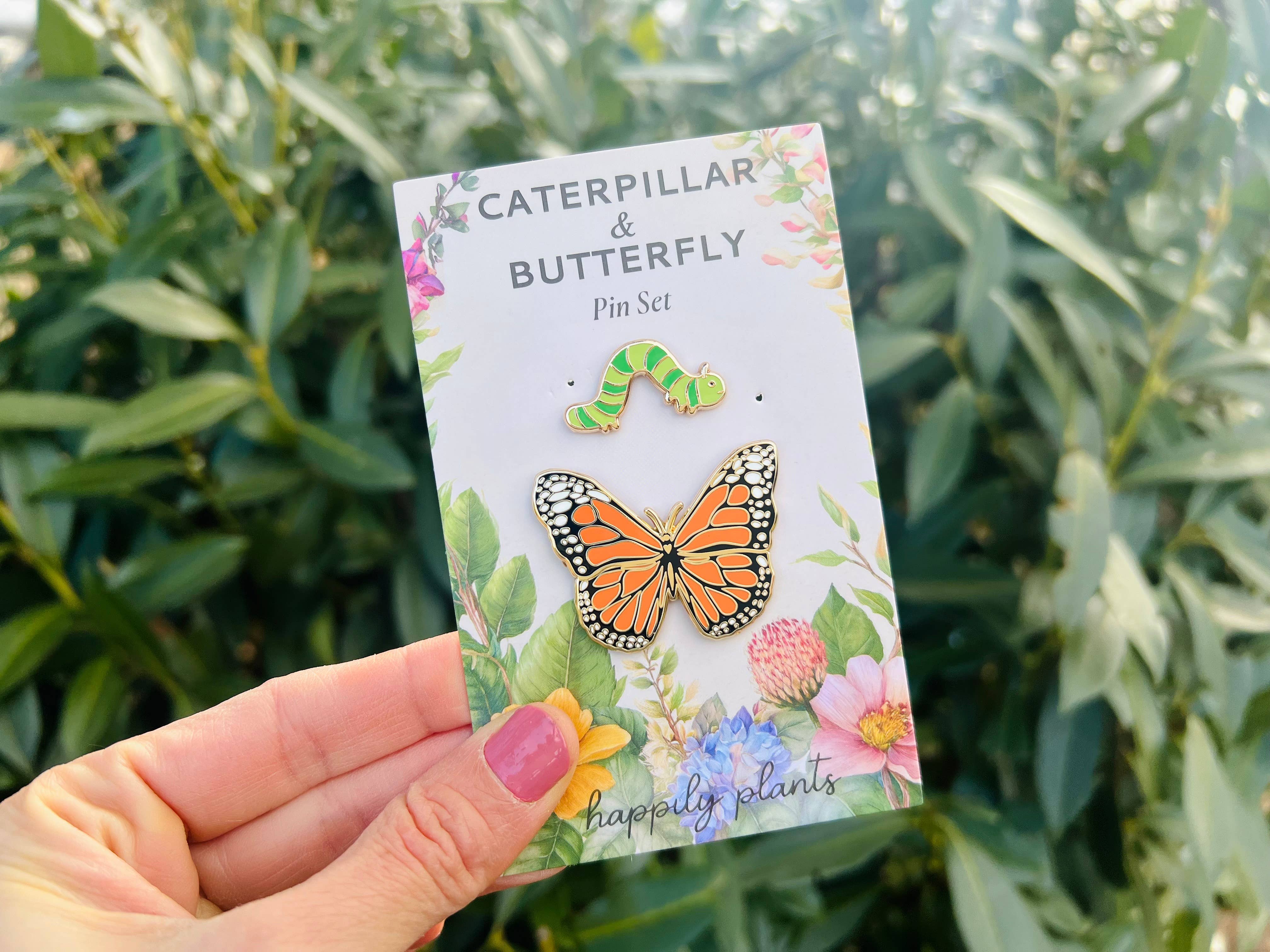 Happily Plants - Wholesale Lapel Pin/Button - Monarch Butterfly & Caterpillar Pin Gift Set, Transformation6