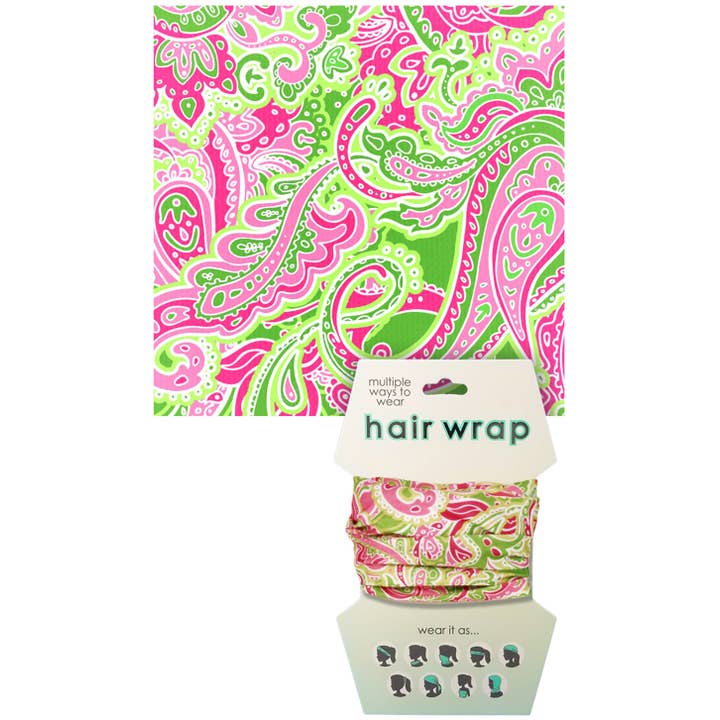 Pink/Green Paisley Hair Wrap for wholesale by Spoontiques, Inc