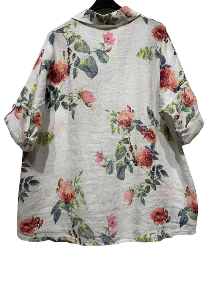 LINEN & COTTON HOUSE – wholesale Tröja med knappar – Dam – TUNIKA I 100% LINNE 5235 BLOMMOR