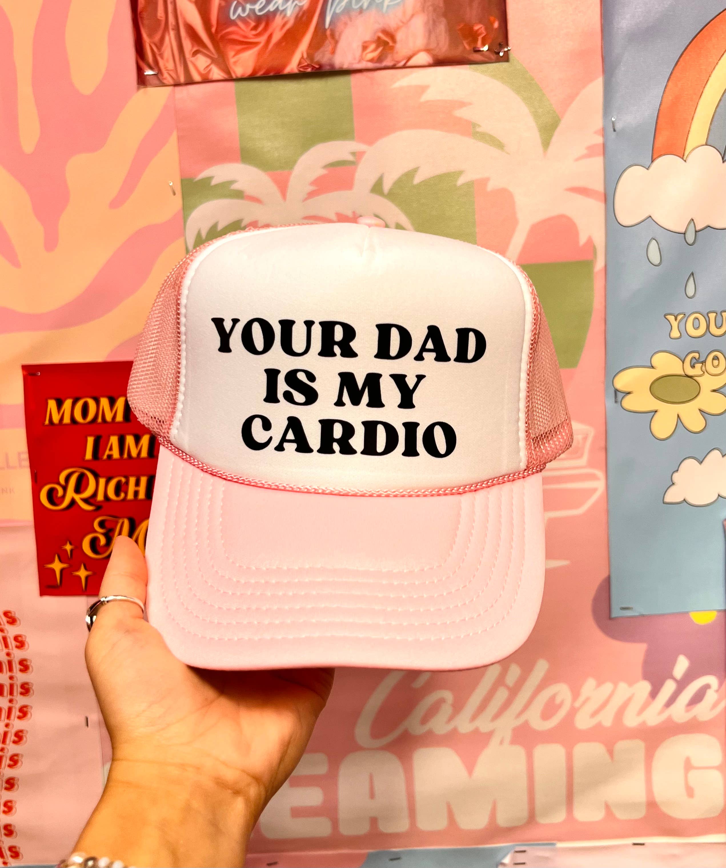 Happy Hour – wholesale Trucker hat – Women’s – Your Dad Is My Cardio - Pink Trucker Hat0