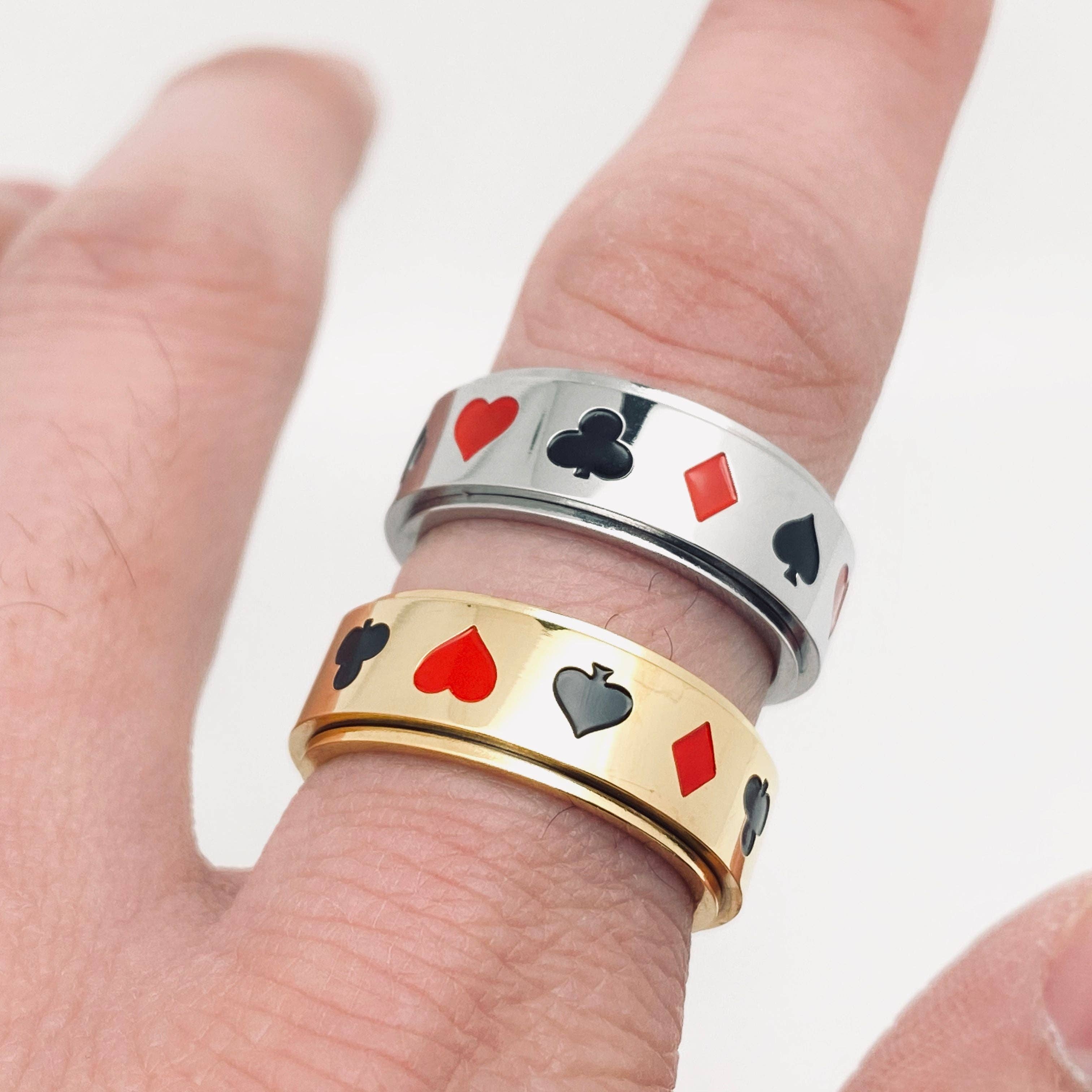 Mio Queena - Wholesale Band/Stacked Ring - Poker Pattern Stainless Steel Rotatable Ring - MJ/MR4