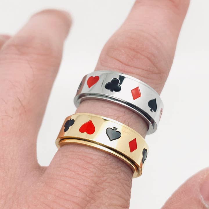 Mio Queena - Wholesale Band/Stacked Ring - Poker Pattern Stainless Steel Rotatable Ring - MJ/MR4