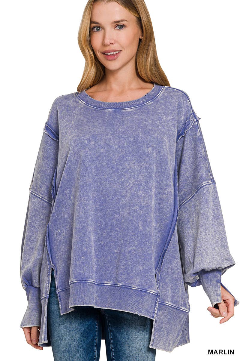 42POPS - Wholesale Sweatshirt - Women's - Split Cuff Washed Oversized Sweatshirt15