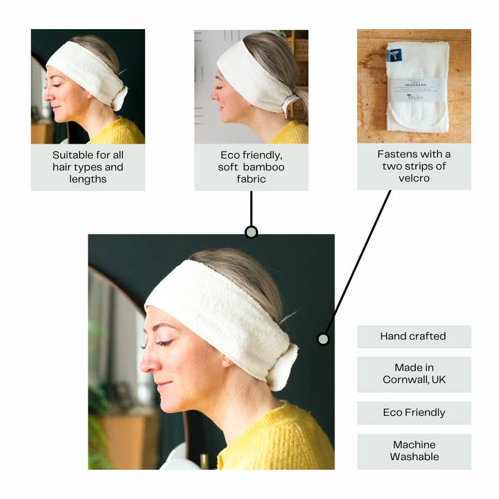 Helen Round - hand printed linen and bamboo wellness - Wholesale Spa Headband - Bamboo Headband, Adjustable Facial Spa Headband 4