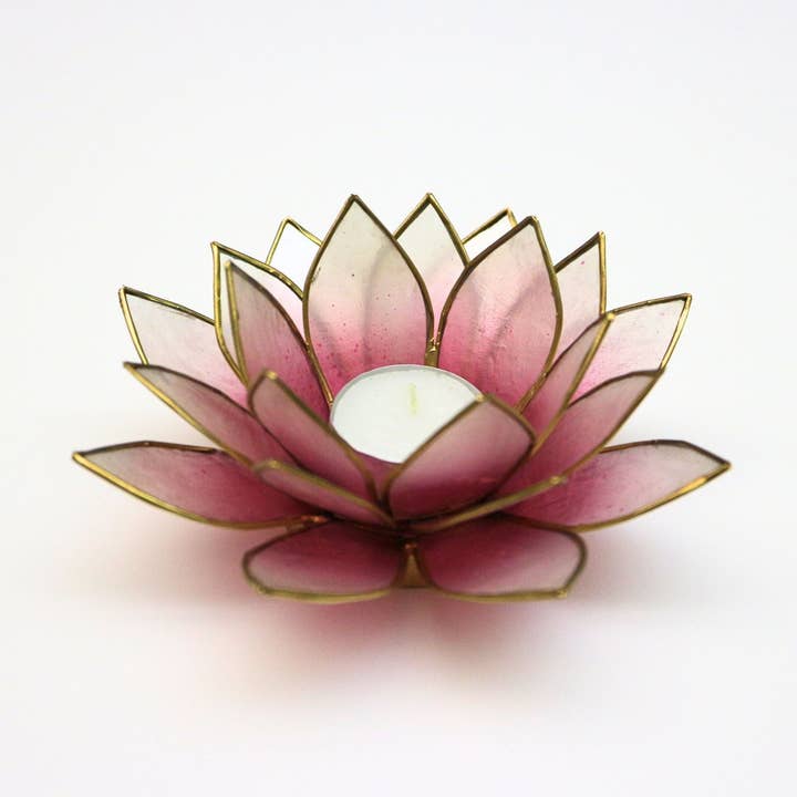 Capiz Tealight Candle Holder | Lotus - Pink/Natural for wholesale by Rauha Crafts