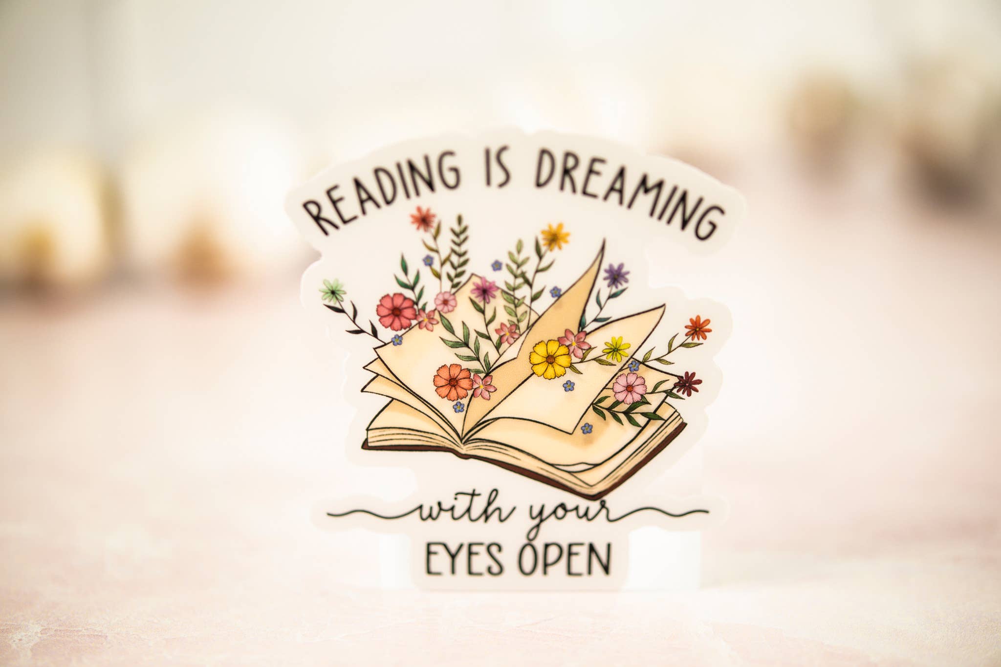 Savannah and James Co - Wholesale Sticker - Reading Is Dreaming, Floral Book Vinyl Sticker, 3x3 in.2