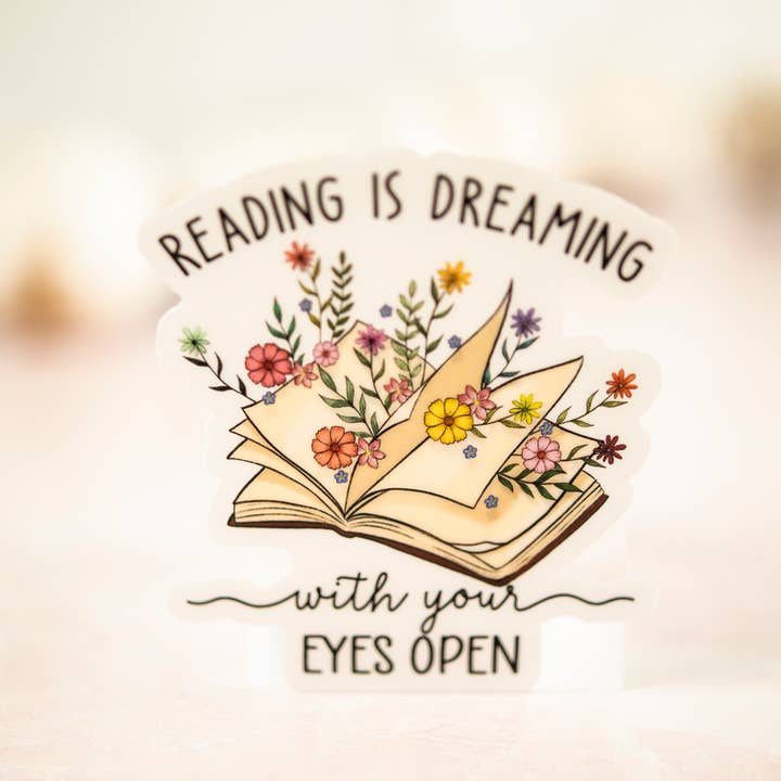 Savannah and James Co - Wholesale Sticker - Reading Is Dreaming, Floral Book Vinyl Sticker, 3x3 in.2