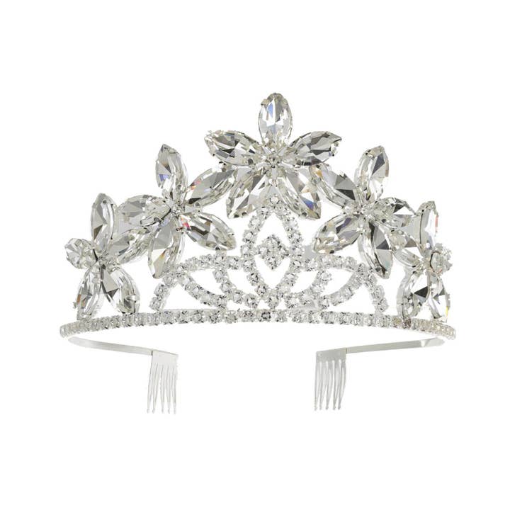 SP Sophia Collection - Wholesale Tiara - Women's - Rhinestone Crystal Flower Lilies w/ Encrusted Crown Tiara