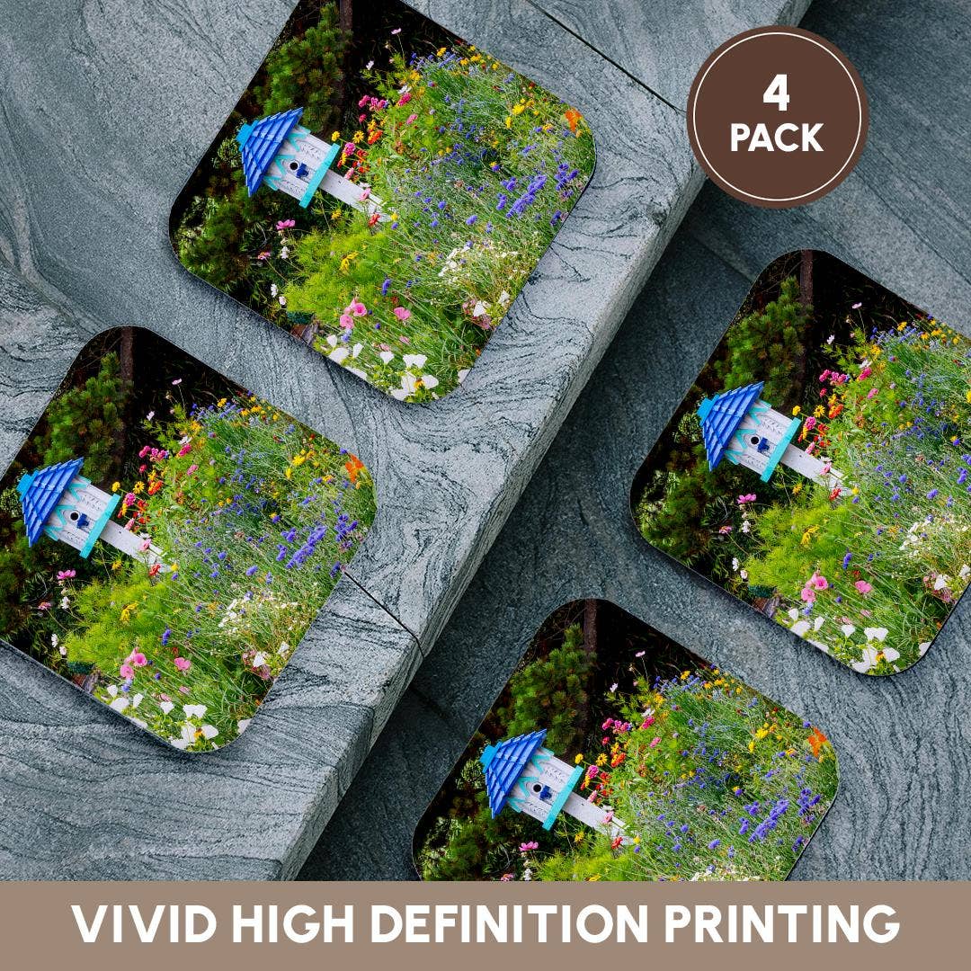 3dRose - Vente Sous-verre - 3dRose, États-Unis, Oregon. Cannon Beach. Jardin avec nichoir blanc au toit bleu, Dessous de verre12