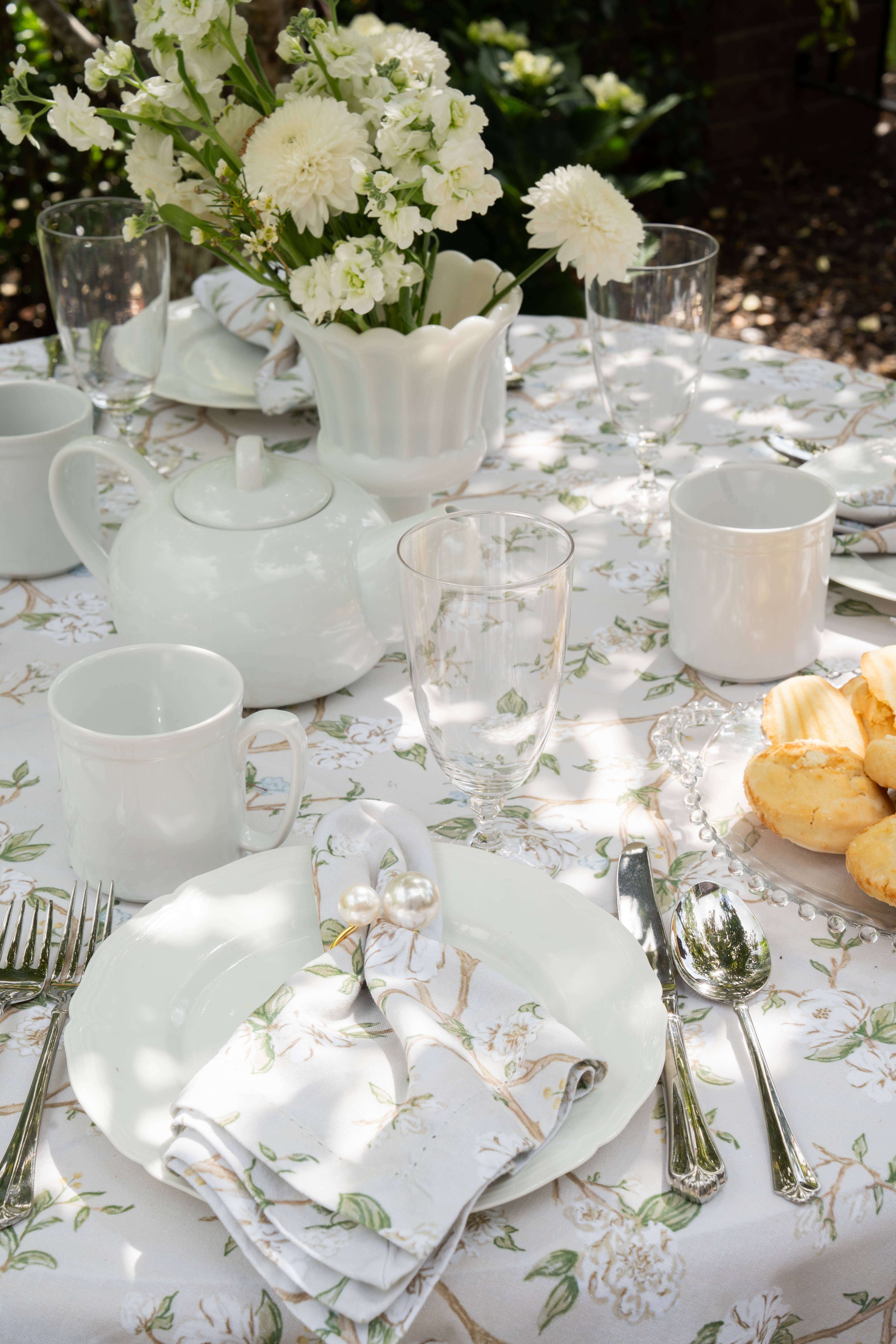 Camellia Floral Cotton Tablecloth for Weddings and Holidays for wholesale on Faire6