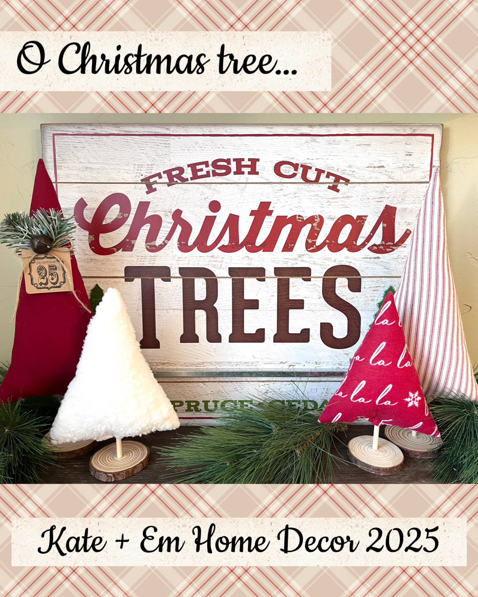 Kate + Em - Wholesale Christmas Decoration - 3 pack/ Primitive Red Stripe Christmas Tree Set    1