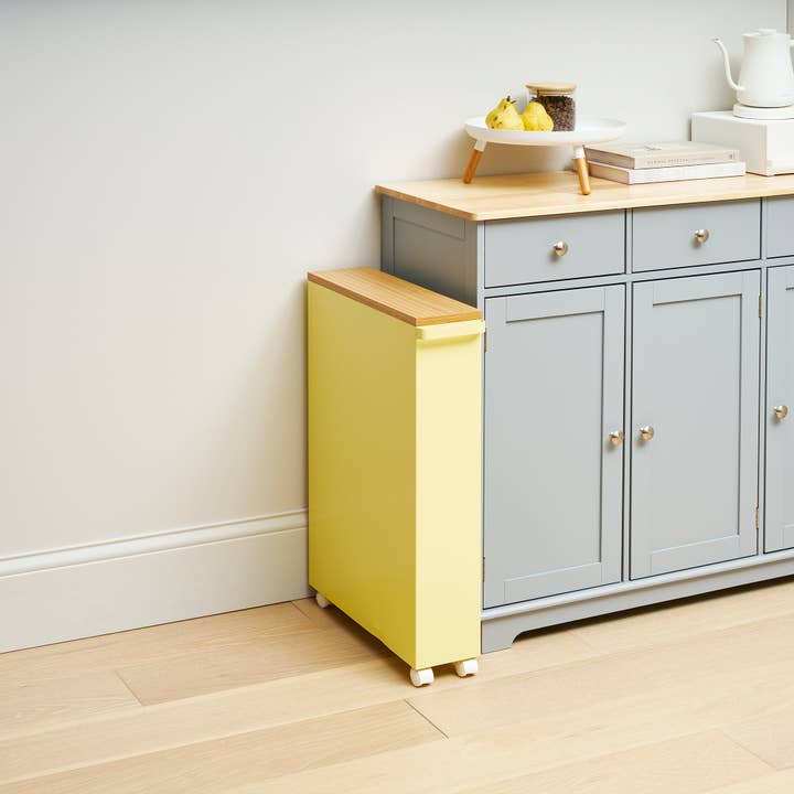 Yamazaki Home - Wholesale Kitchen Storage/Organizer - Rolling Storage Cart (27" H) - Steel - Yellow Pear