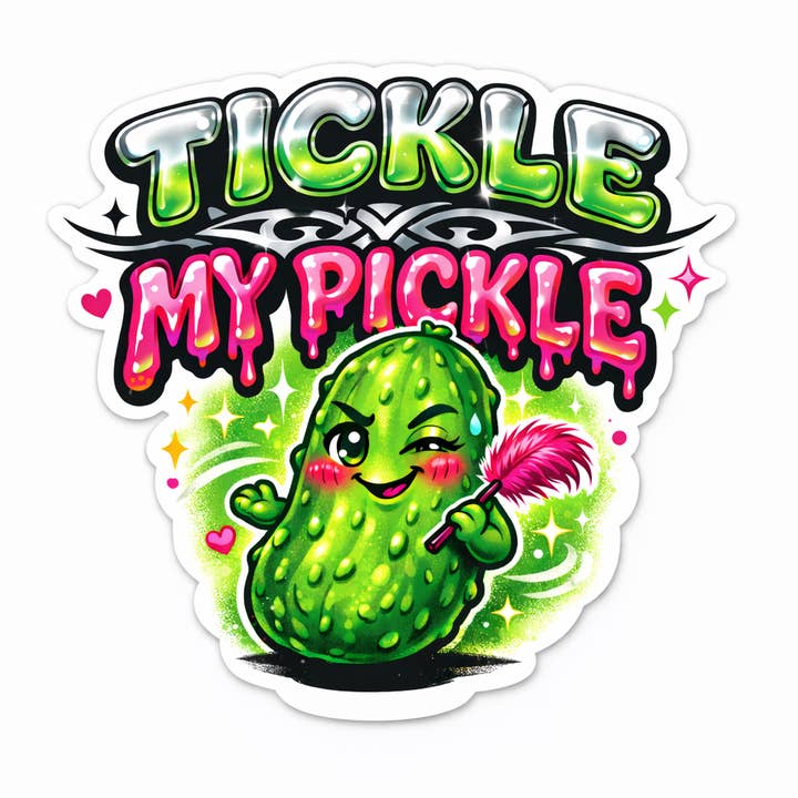 Chatouille Mon Cornichon Autocollant Coquin Imperméable pour la vente par Lyrical River Designs