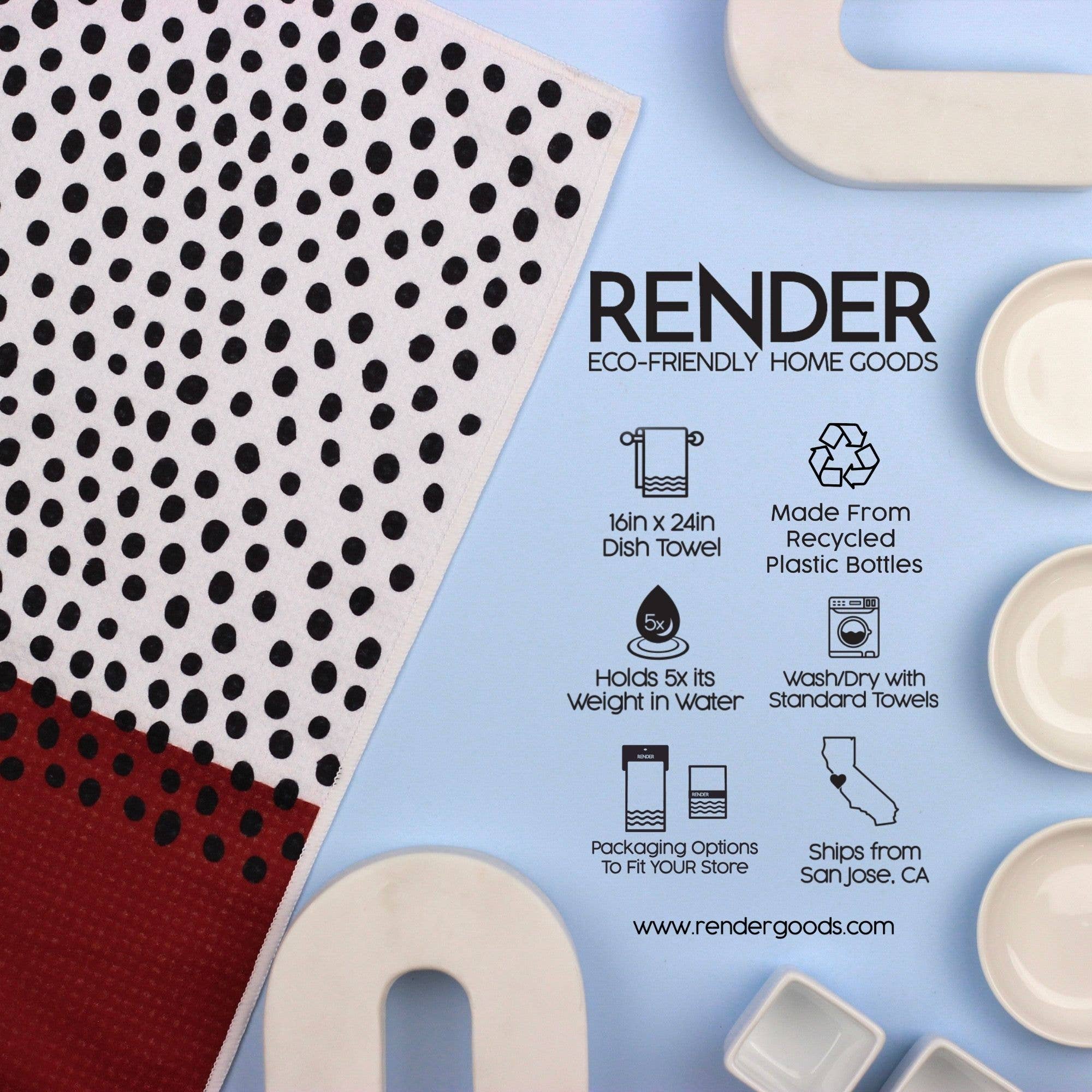 Render Goods - Wholesale Tea towel - Polka Dot Colorblock Dish Towel - 16''x24''3
