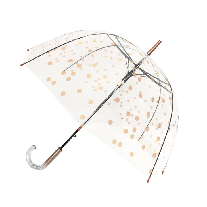 SMATI - Vente Parapluie – femme - Parapluie Long Transparent Pois Cuivrés