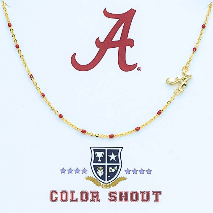 N201 - AL - Die Alabama-Halskette: Seitlich gesetzte Logo-Emaille-Perlenkette für den Großhandel von Color Shout