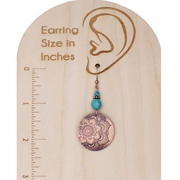 Pillar of Salt Studio - Wholesale Dangle Earrings - Handcrafted Solid Copper Mandala Earrings w/ Turquoise2