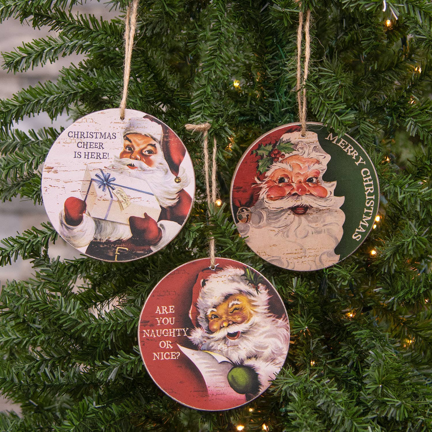 The Hearthside Collection - Wholesale Ornament - Vintage Santa Cheer Round Ornament - 3 Asstd.4