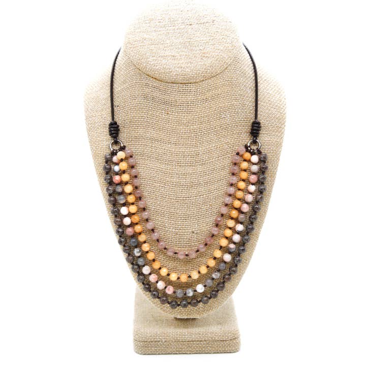Semi Precious Stone Multi Strand Short Necklace - NLS-M32 for wholesale by LIZOU