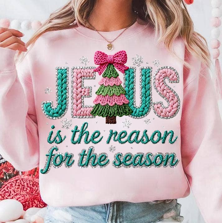 Glaime - Wholesale T-Shirt (Graphic) - Women's - Comfort Colors Faux Yarn Jesus is the reason Shirt, Xmas Tee1