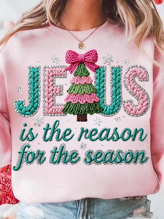 Glaime - Wholesale T-Shirt (Graphic) - Women's - Comfort Colors Faux Yarn Jesus is the reason Shirt, Xmas Tee1