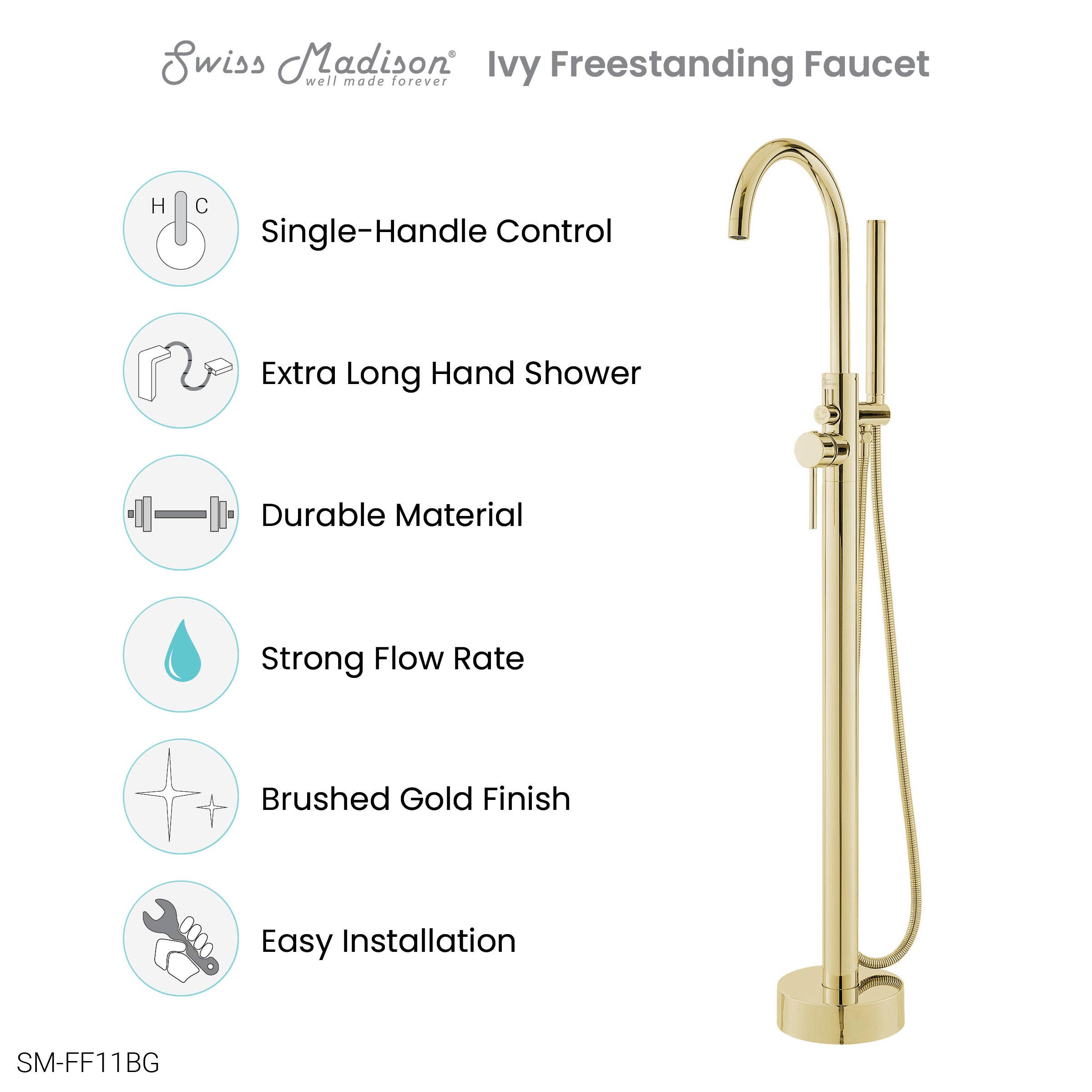 Swiss Madison - Wholesale Bathroom Accessory Set - Ivy Freestanding Bathtub Faucet in Brushed Gold3