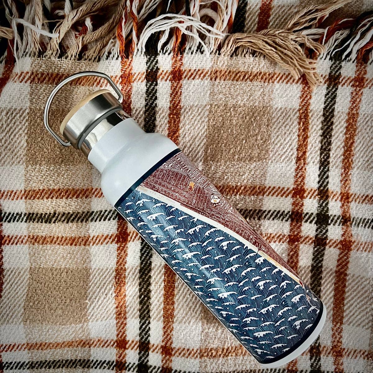 JACE.design - Wholesale Water Bottle - Amherst MA Map Bottle with Bamboo Top in Woodblock2