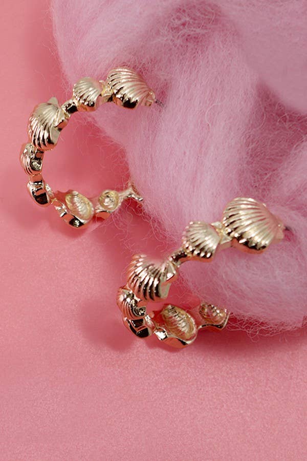 GOLD SEASHELL HOOP EARRINGS | 80E3454 for wholesale on Faire0