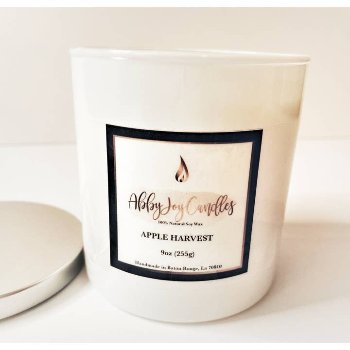 Apple Harvest Scented 9oz Jar/Filled Candle for wholesale by AbbyJoy Candles
