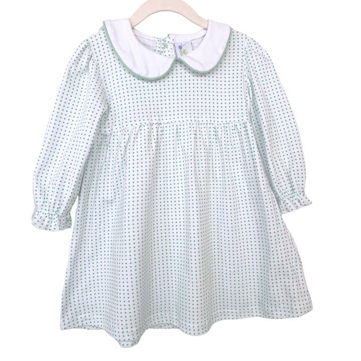 Long Sleeve Green Dot Dress for wholesale by Huckleberry Hill Kids