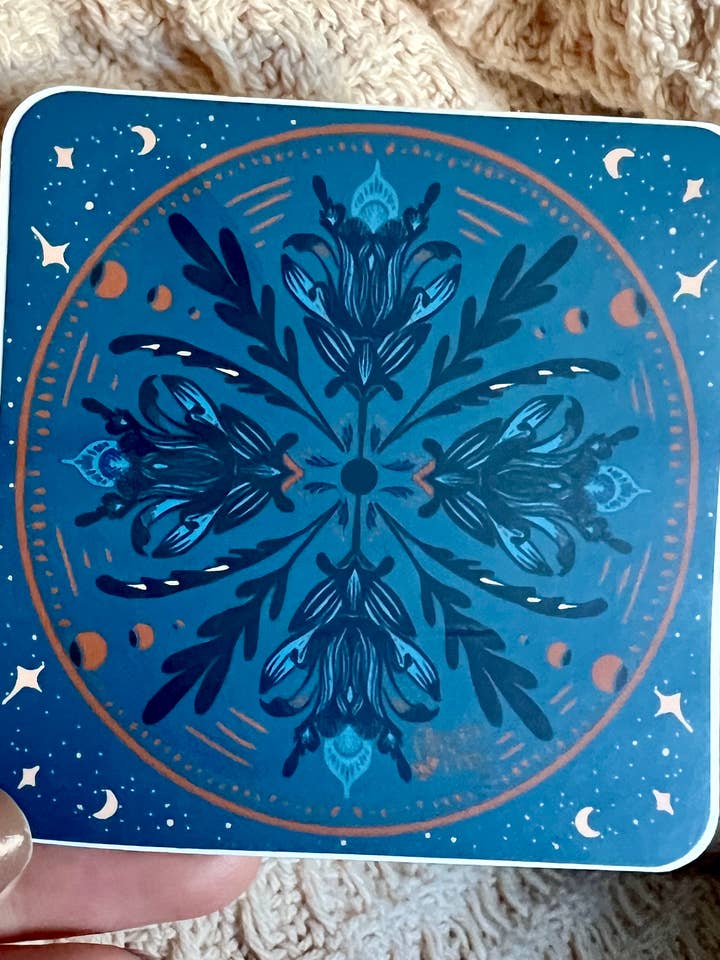 Midnight Rosemaling Sticker for wholesale by Follysome Prints