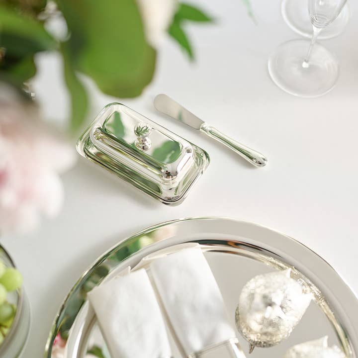 EDZARD - Wholesale Butter Dish - Butter Dish Mary with Glass Plate, Silver-Plated, 8 x 13 cm5