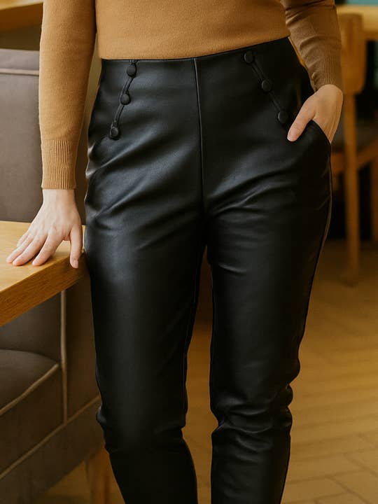 Button PU leather Bistretch Leggings for wholesale by Kurt Muller