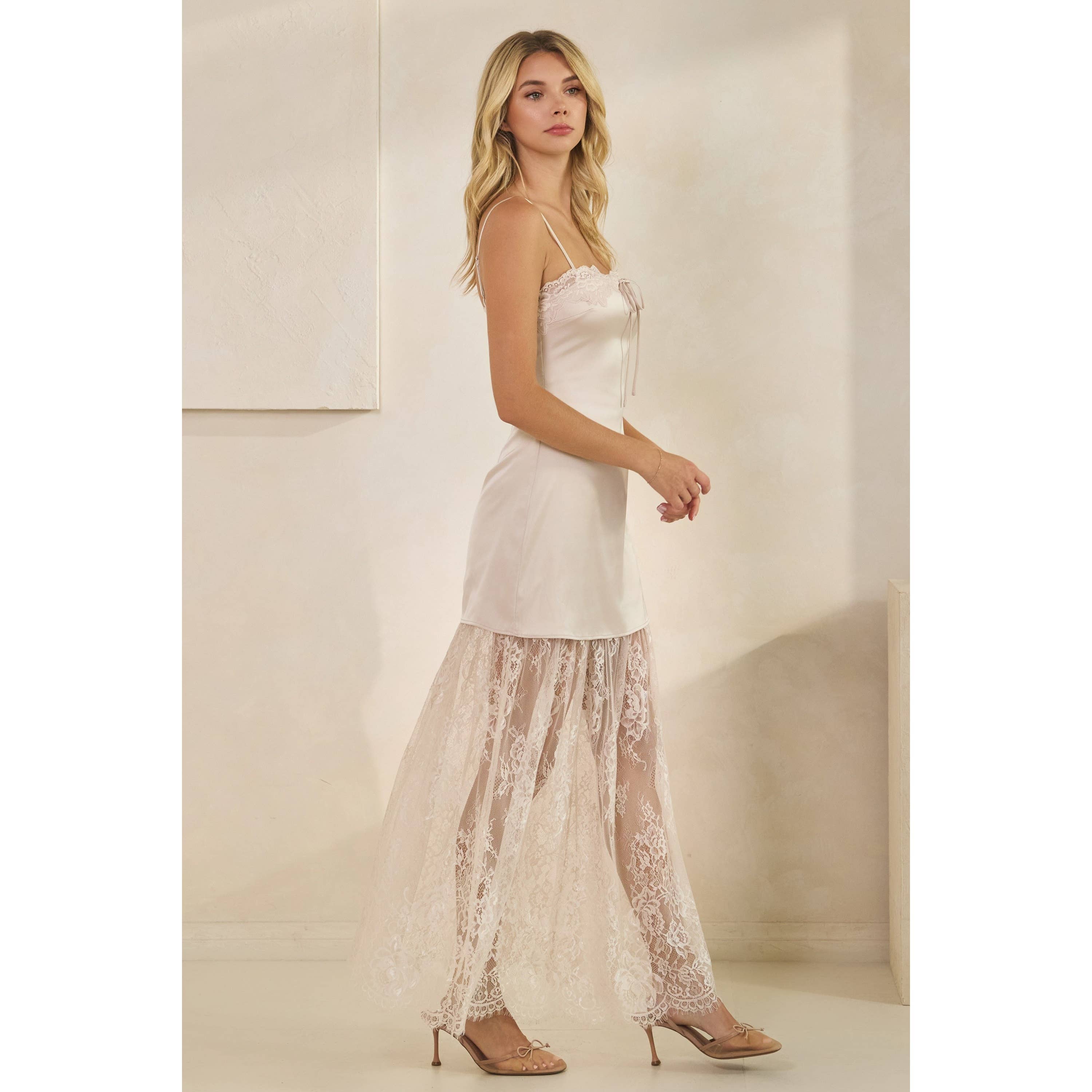 Honey Mango - Wholesale Dress - Women's - Lace Trim Satin Maxi Slip Dress37