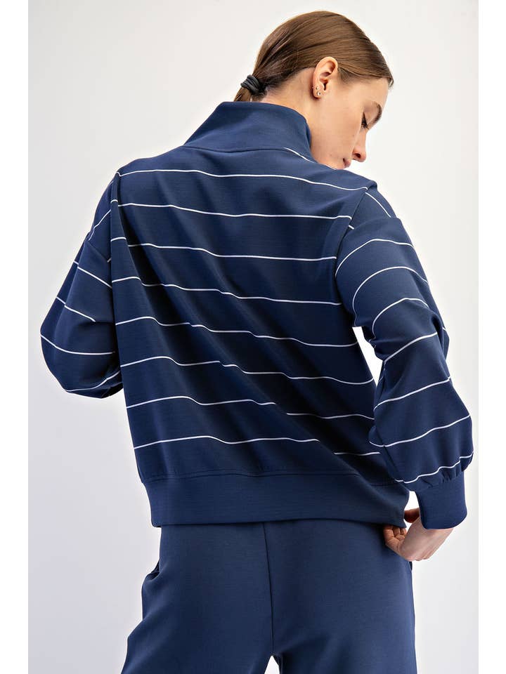 Rae Mode - Wholesale Jacket - Women's - MODAL SCUBA STRIPE V-NECK JACKET