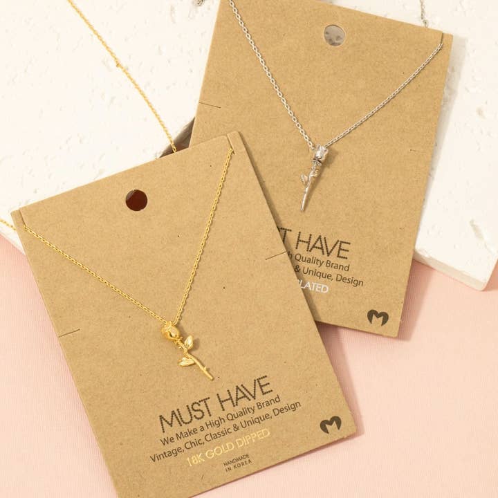 Guld dyppet Rose vedhæng halskæde for engroshandel hos Fame Accessories