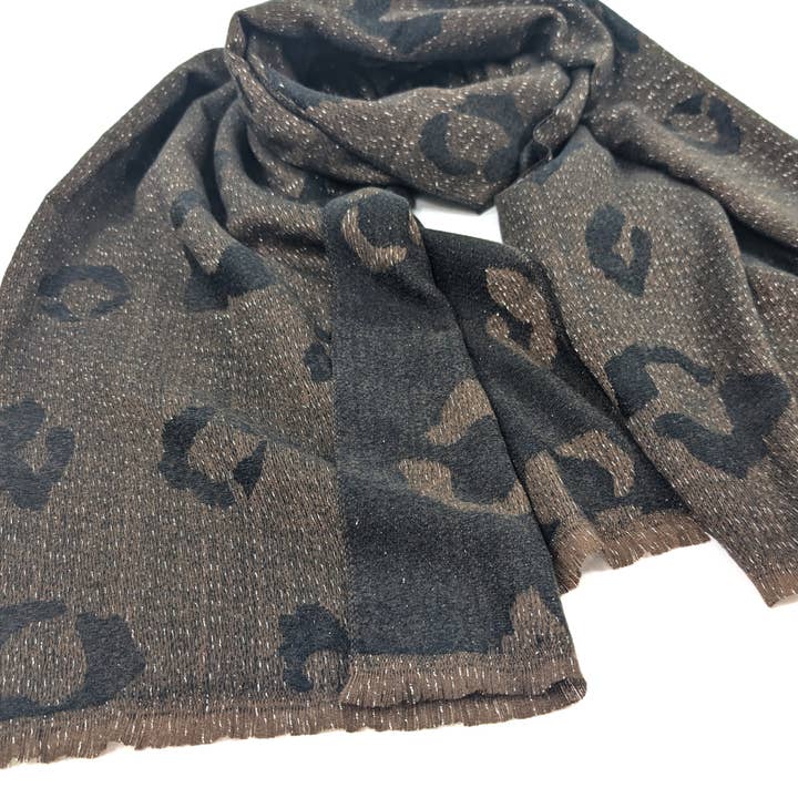 Bukit - Funkelnder Pashmina-Schal mit Animal-Print (60x180cm) - Schwarz für den Großhandel von Black Ginger