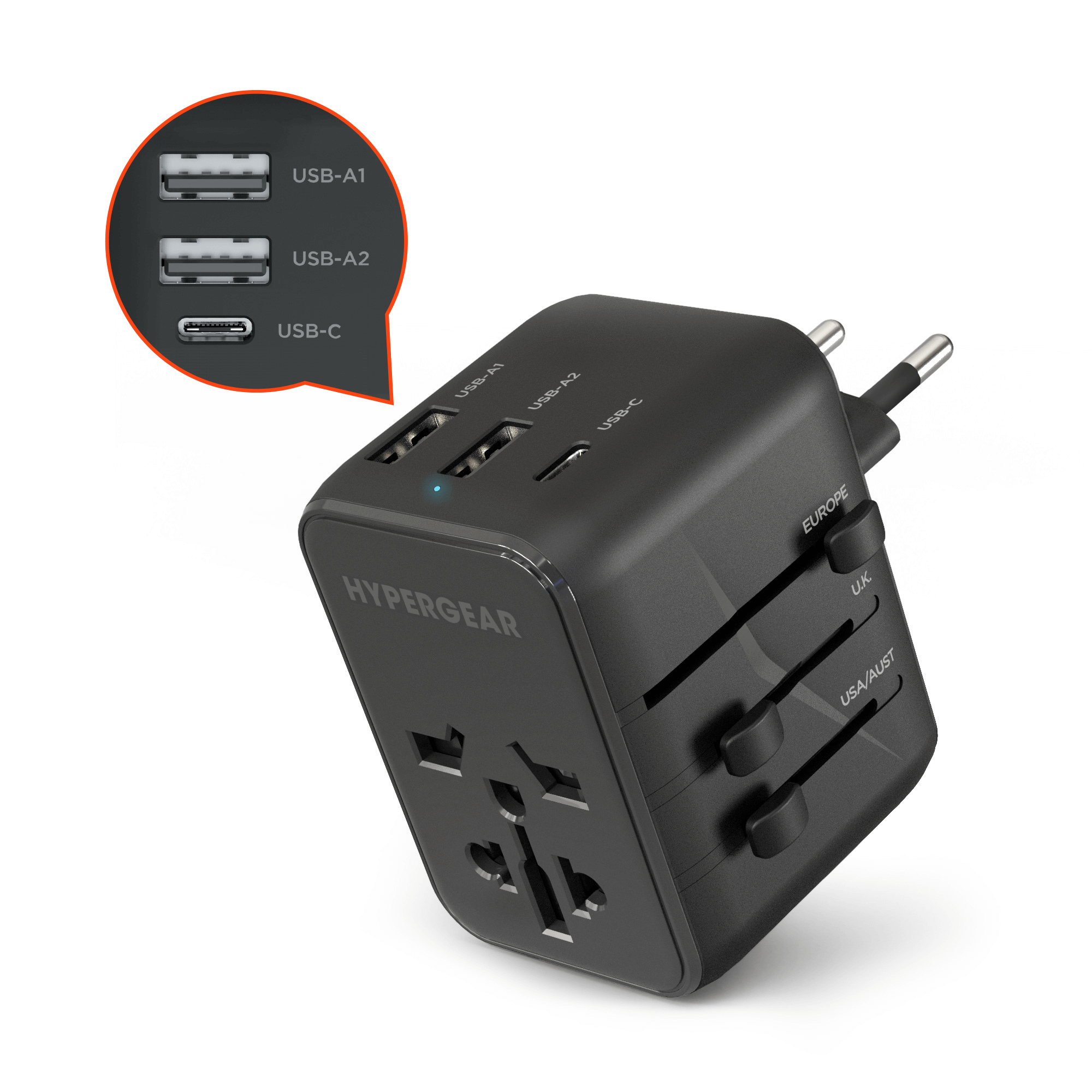 JupiterGear Home – wholesale Strömadapter – HyperGear WorldCharge Universell Reseadapter med USB-C0