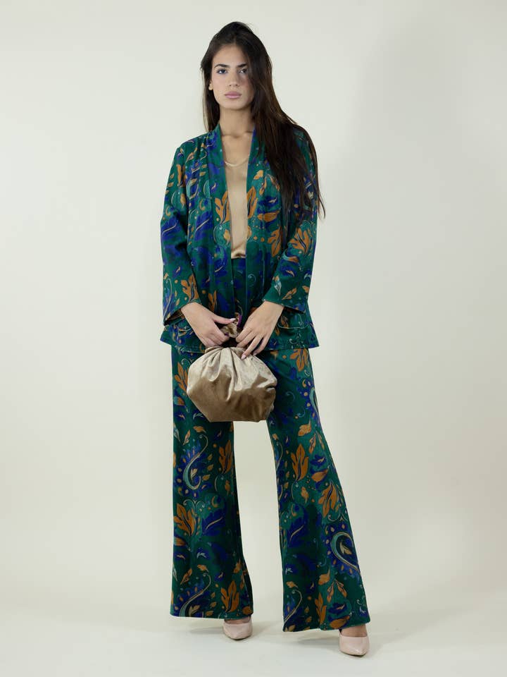 Fluwelen vest met arabeskpatroon in boskleur voor wholesale door La Vie En Rose - C.I.D.A. s.r.l.