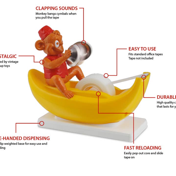 Amazeko - Wholesale Tape Dispenser - Amazeko Clapping Monkey Tape Dispenser with Cymbals2
