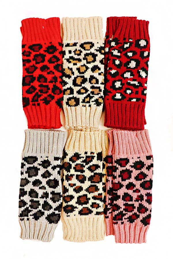Cap Zone - Wholesale Gloves - Women's - Leopard Print Knit Open finger Slit Thumb gloves2