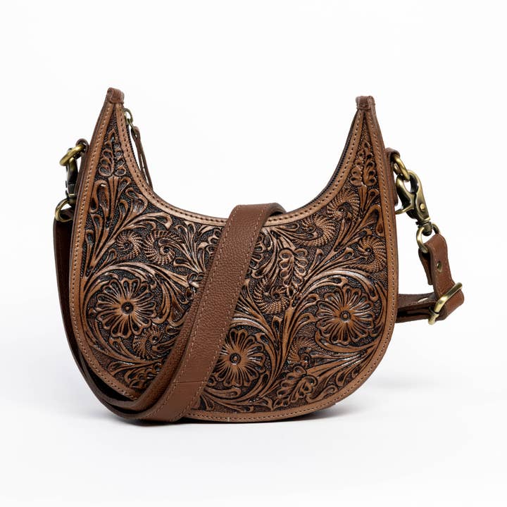 Brown Half-Moon Leather Shoulder Bag ABHB 18-25211 for wholesale by Leather Impressions Inc