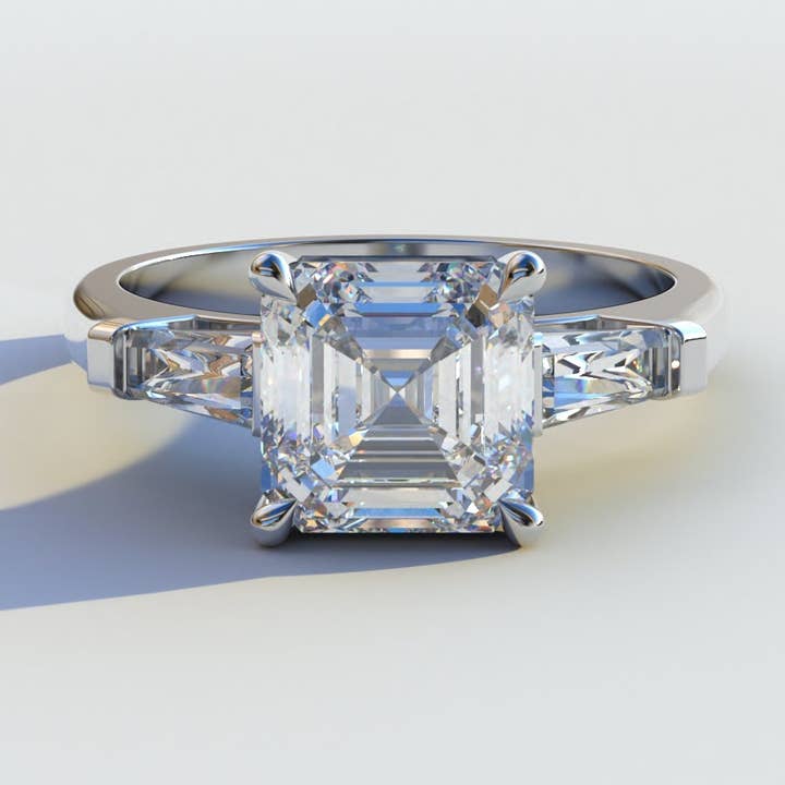 3 Carat E VVS Asscher & Baguette Cut Multi Stone Lab Diamond Ring - Brillante for wholesale by Mohana Jewels - Luxury