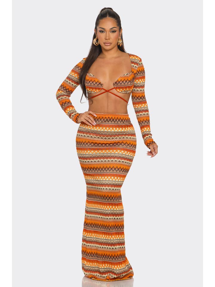 BANJUL - Wholesale Top & Skirt Set - Women's - HCCTD44830 2PC BOHEMIAN STYLE CROP TOPS & MIXI DRESS1