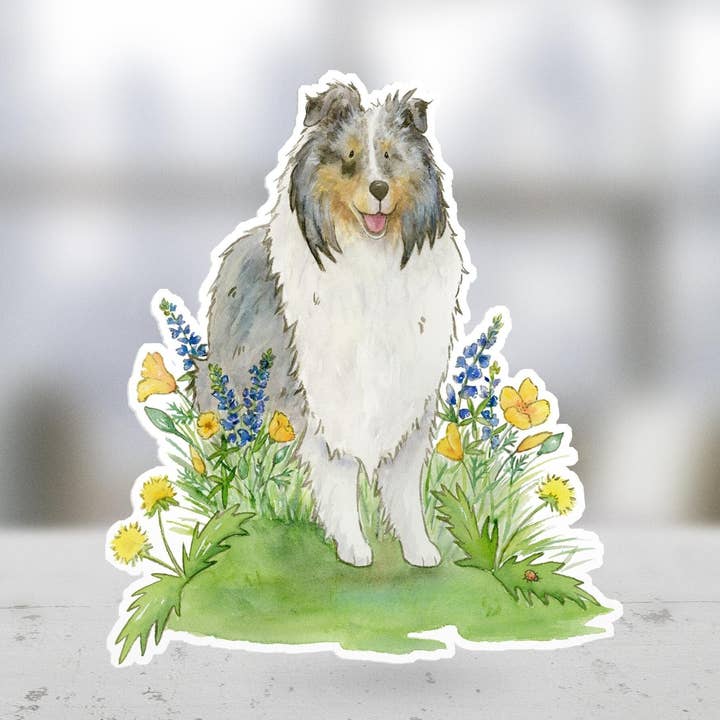 Cute Blue Merle Sheltie Sticker for wholesale by Jasper and Ruby