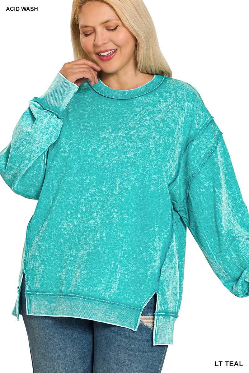 42POPS - Wholesale Sweatshirt - Women's - ,.SI-28084 Plus Acid Wash F/Terry Exposed Seam Sweatshirt8