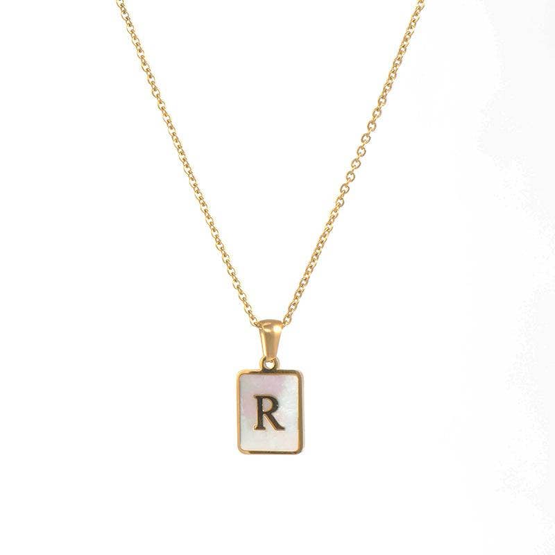 Mio Queena - Wholesale Pendant/Charm Necklace - Square Initial 18K Gold-plated Stainless Steel Necklace -FGS17