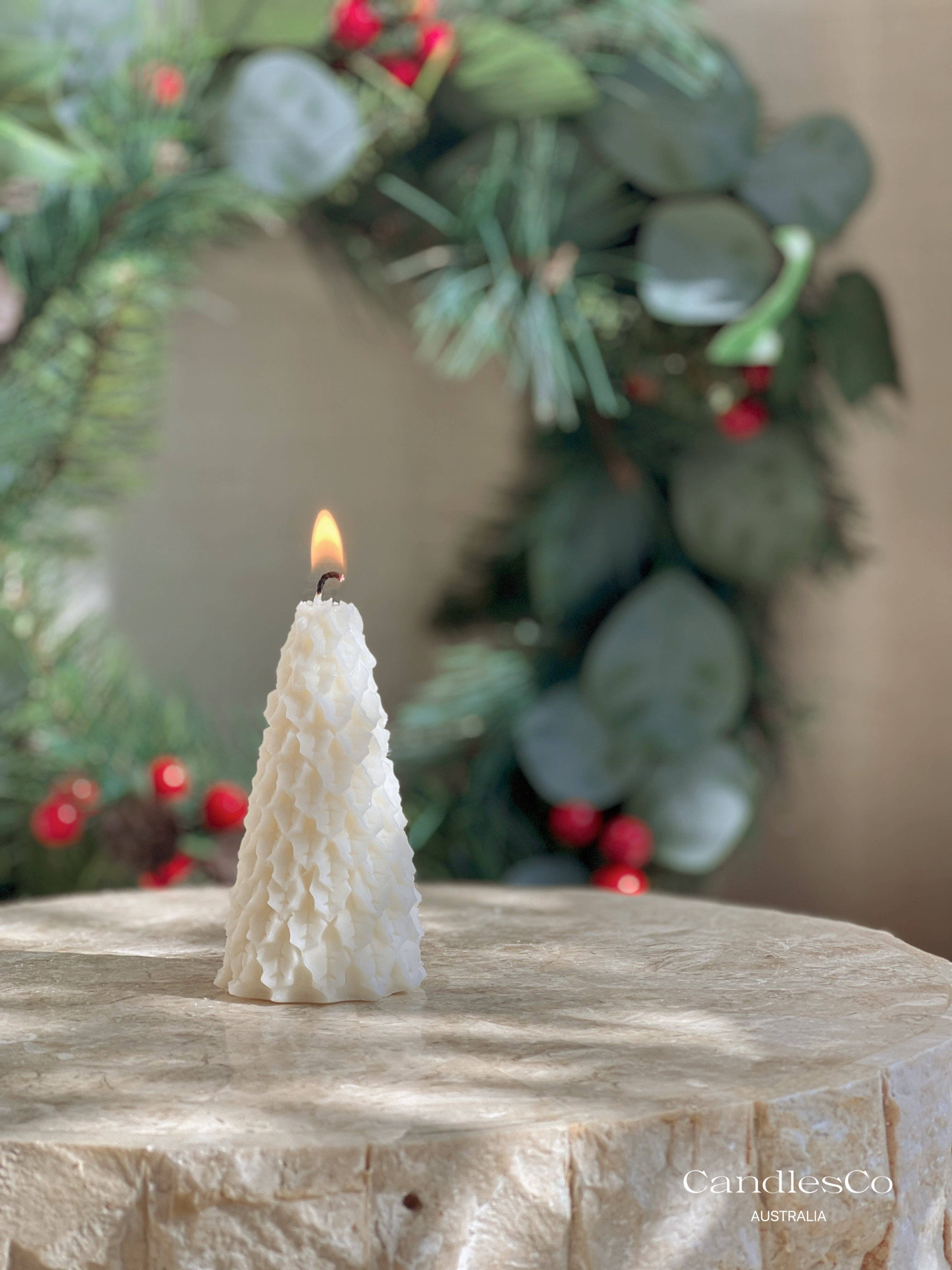 White Unscented Hand-Poured Soy Wax Christmas tree for wholesale on Faire0